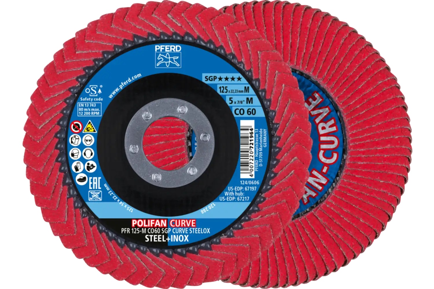 Picture of Pferd Flap Disc, 5" x 7/8, CO SGP Curve Steelox, 60 Grit, Medium Radius, Ceramic oxide